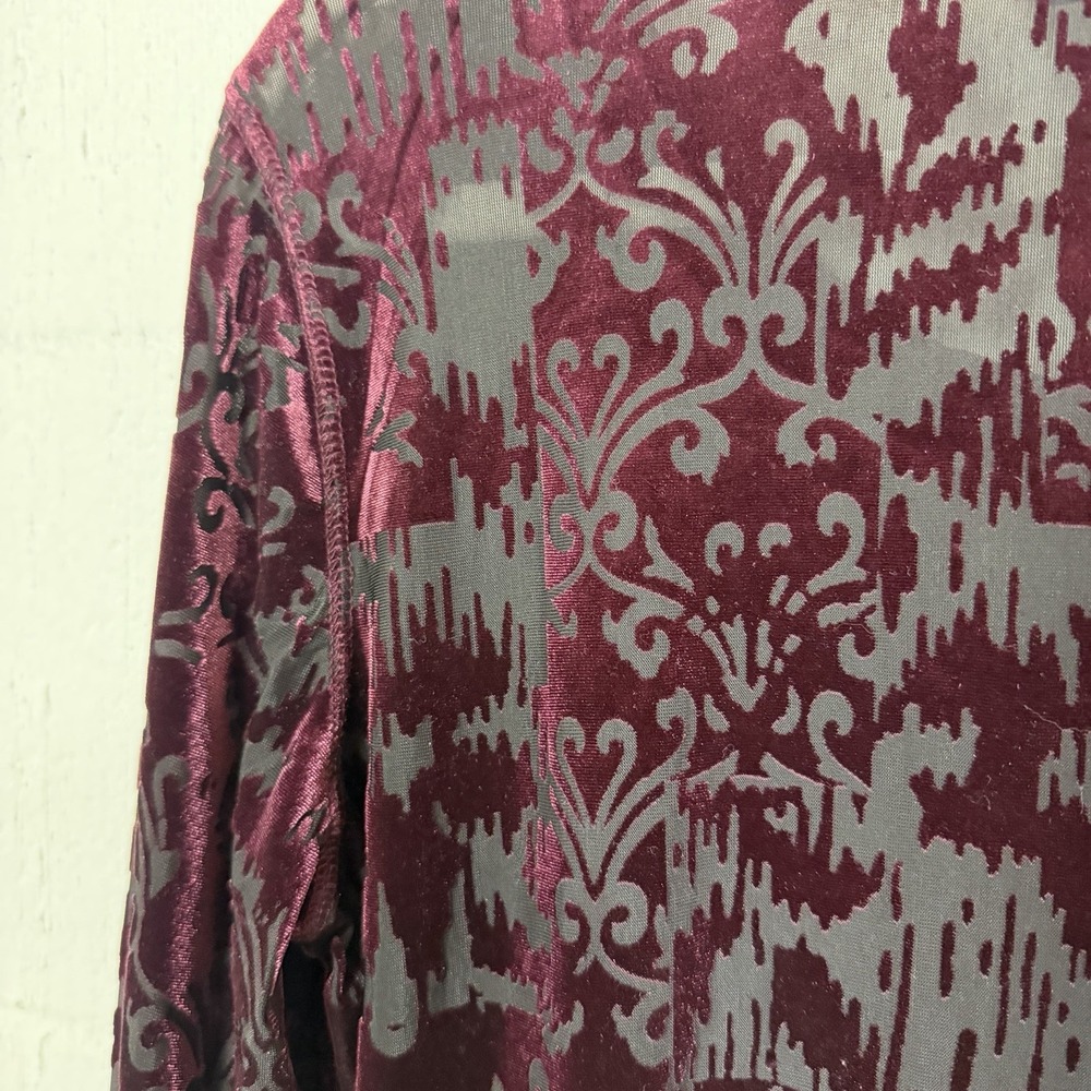 Simply Vera Wang Velvet Burnout Top SZ L Wine Color Sheer Whimsigoth Dark Fairy - Picture 9 of 14
